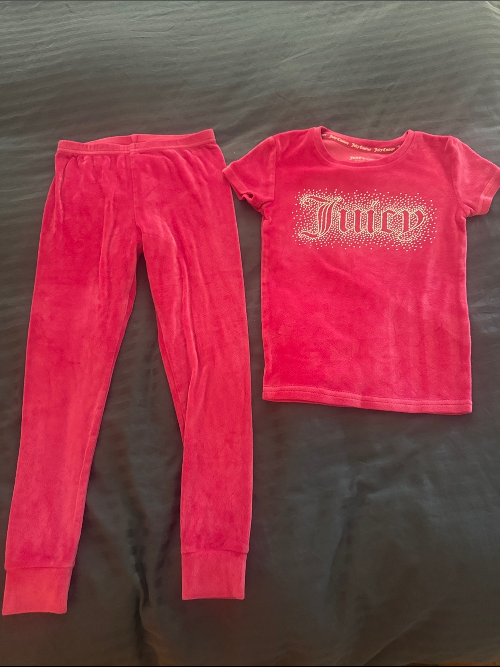 Juicy Couture Hot Pink Velour Pajama Set with Rhinestone Logo